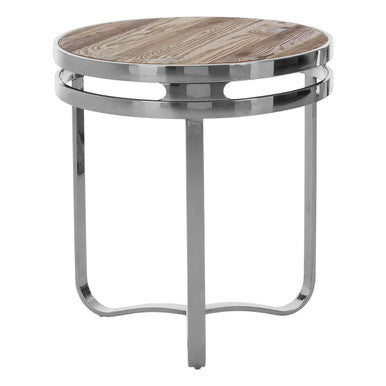 Natural Pine Wood Round Side Table with Silver Metal 3 Curved Leg Base | Richmond
