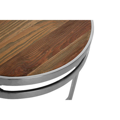 Natural Pine Wood Round Side Table with Silver Metal 3 Curved Leg Base | Richmond