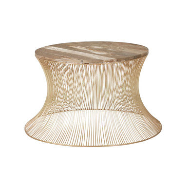 Gold Wooden Top Coffee Table with Metallic Hourglass Frame | Templar