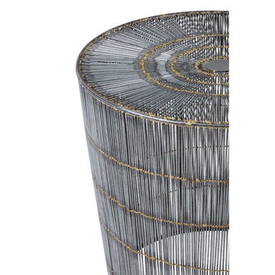 Silver Iron Wire Drum Shaped Side Table with Gold Coloured Lines, Templar