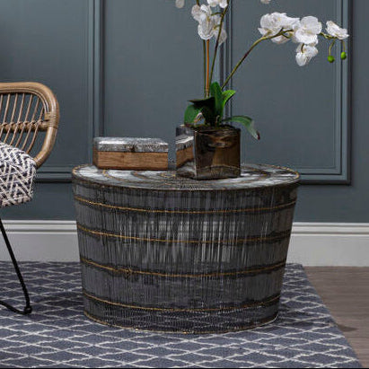Natural Gold Tone Wireframe Round Coffee Table with Iron Base, Templar