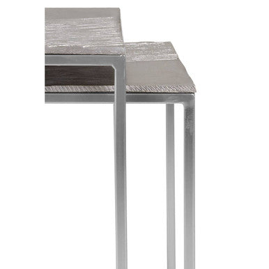 Silver Nickel Set of Two Rectangular Nesting Tables with Textured Aluminium Tops and Sleek Iron Frame, Templar