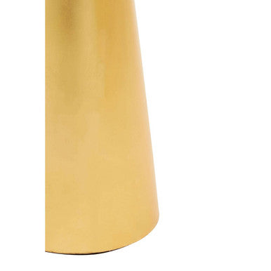 White Marble Top Large Side Table with Gold Finish Conical Wood Base | Lino