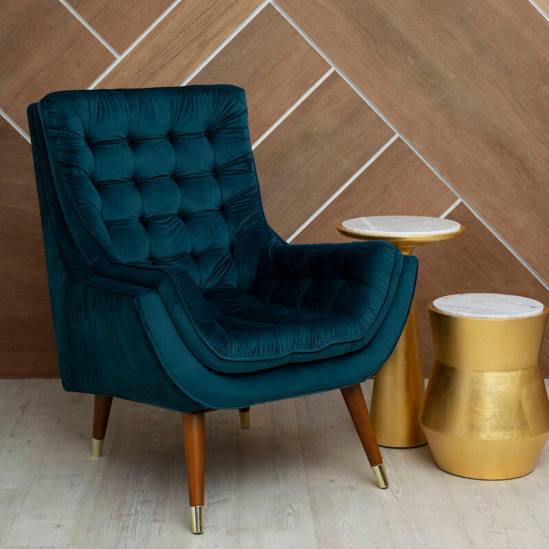 Small Gold Drum Wood Side Table with White Marble Top | Lino