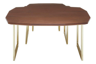 Set of 3 Brown Walnut Wood Nesting Side Tables with Gold Finish Metal Legs, Villi