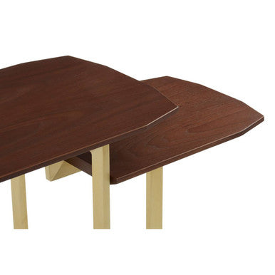 Brown Wood Multi Level 3 Tier Console Table with Gold Finish Metal Frame | Villi