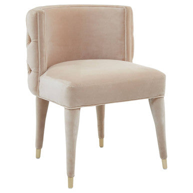 Villi Beige Velvet Tufted Curved Dining Chair