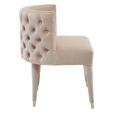 Villi Beige Velvet Tufted Curved Dining Chair