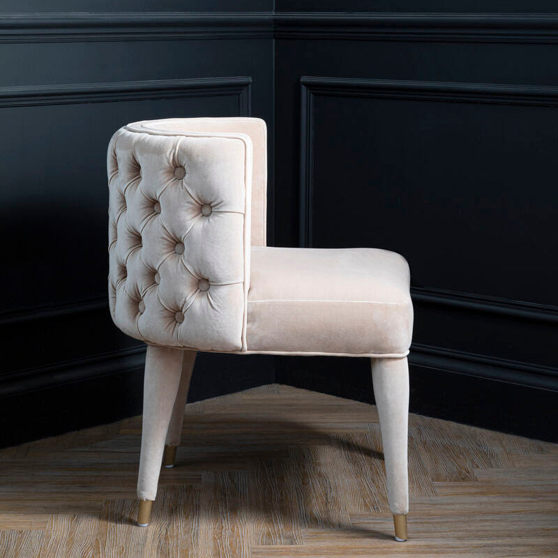 Villi Beige Velvet Tufted Curved Dining Chair