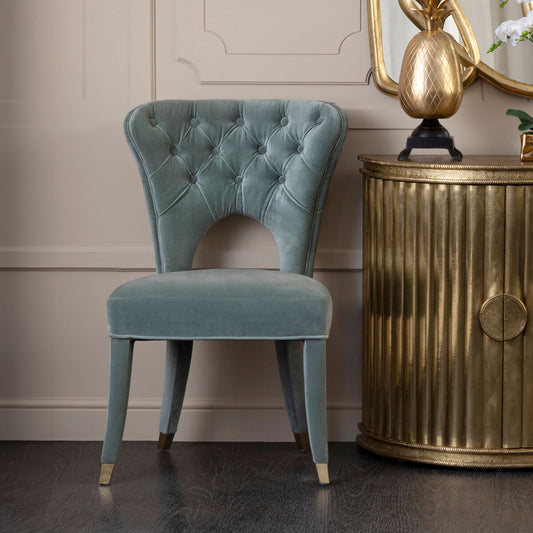 Villi Blue Velvet Tufted Dining Chair