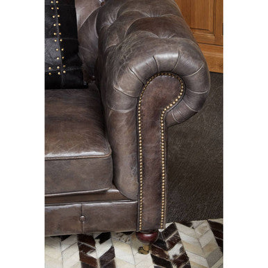 Dark Grey Brown Leather Chesterfield Chair | Victor