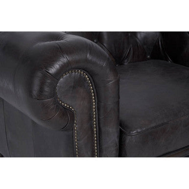 Dark Grey Brown Leather Chesterfield Chair | Victor