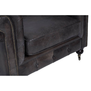 Dark Grey Brown Leather Chesterfield Chair | Victor