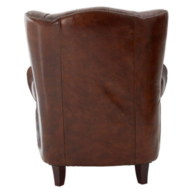 Victor Mocha Brown Leather Scroll Armchair with Button Tufted Backrest