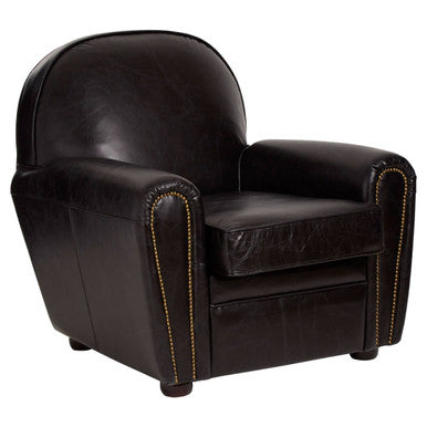 Victor Black Leather Armchair with Brass Stud Detail
