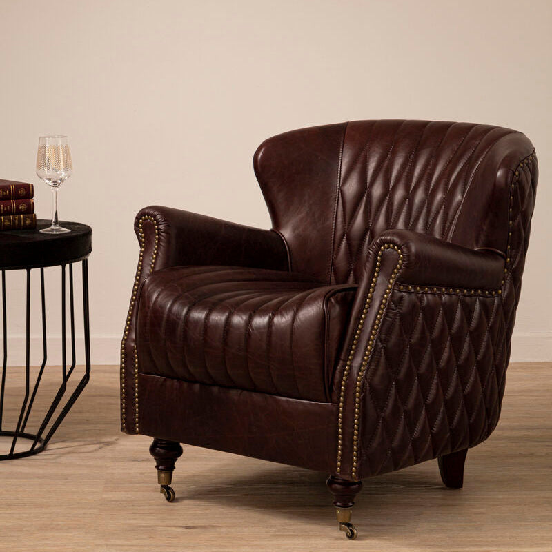 Victor Coffee Leather Winged Armchair