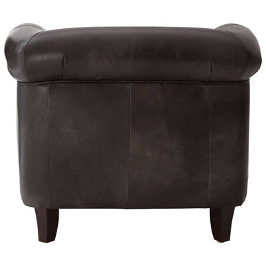 Dark Grey Brown Leather Curved Armchair | Victor
