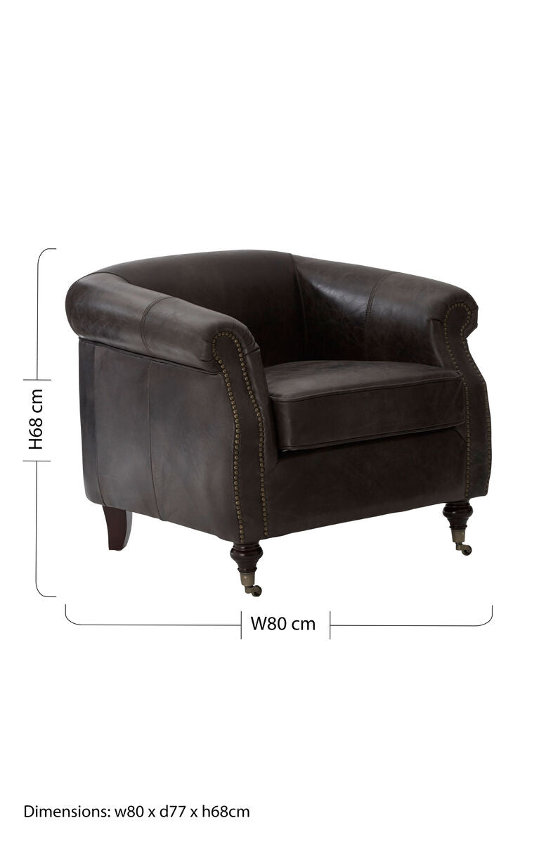 Dark Grey Brown Leather Curved Armchair | Victor
