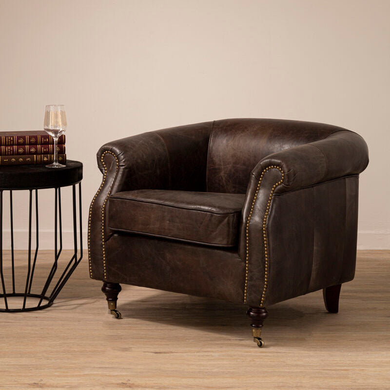 Victor Grey Leather Winged Armchair