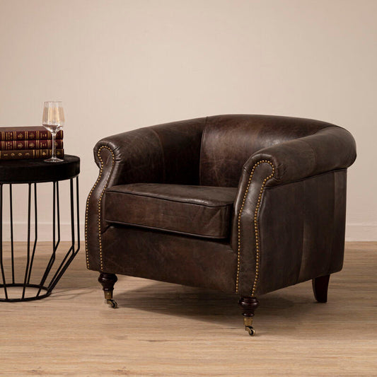 Victor Grey Leather Winged Armchair