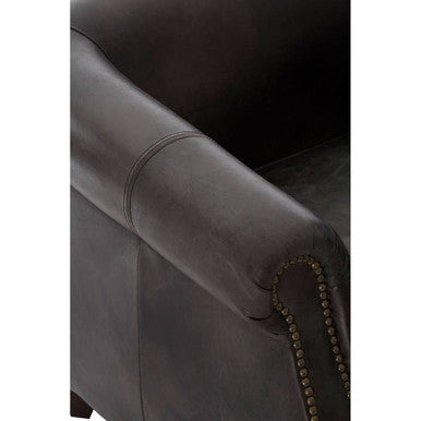 Dark Grey Brown Leather Curved Armchair | Victor