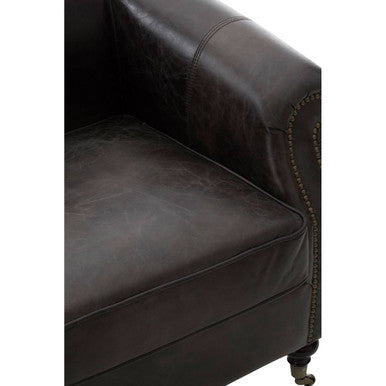 Dark Grey Brown Leather Curved Armchair | Victor