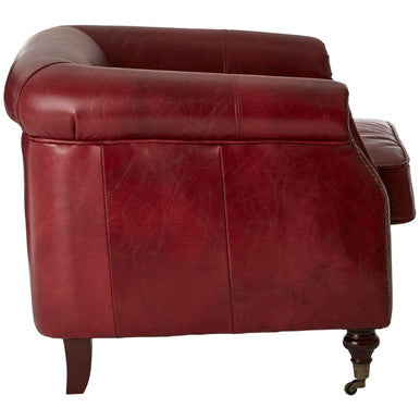 Victor Deep Red Leather Armchair with Rolled Arms