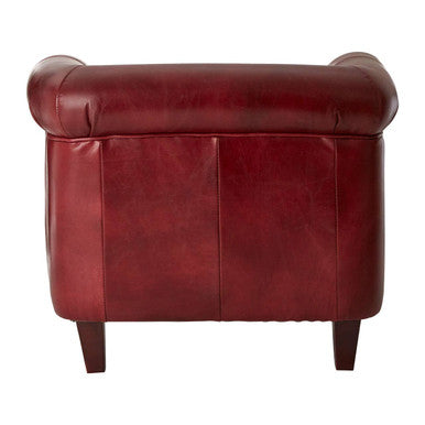 Victor Deep Red Leather Armchair with Rolled Arms