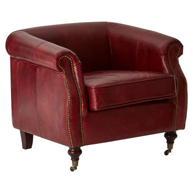 Victor Deep Red Leather Armchair with Rolled Arms