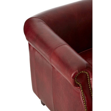 Victor Deep Red Leather Armchair with Rolled Arms