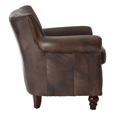Victor Dark Grey Brown Leather Armchair with Studded Trim