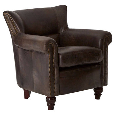 Victor Dark Grey Brown Leather Armchair with Studded Trim