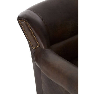 Victor Dark Grey Brown Leather Armchair with Studded Trim