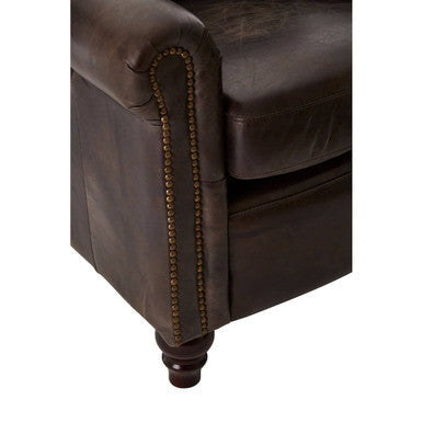 Victor Dark Grey Brown Leather Armchair with Studded Trim
