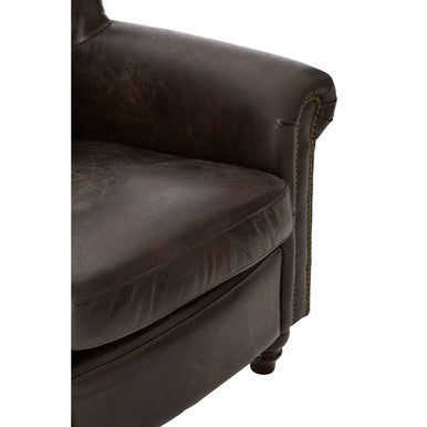 Victor Dark Grey Brown Leather Armchair with Studded Trim