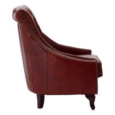 Victor Deep Red Leather Lounge Chair with Button Tufted Back