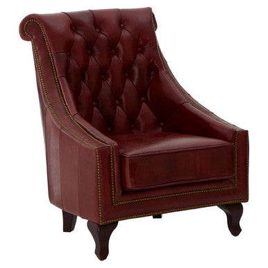 Victor Deep Red Leather Lounge Chair with Button Tufted Back