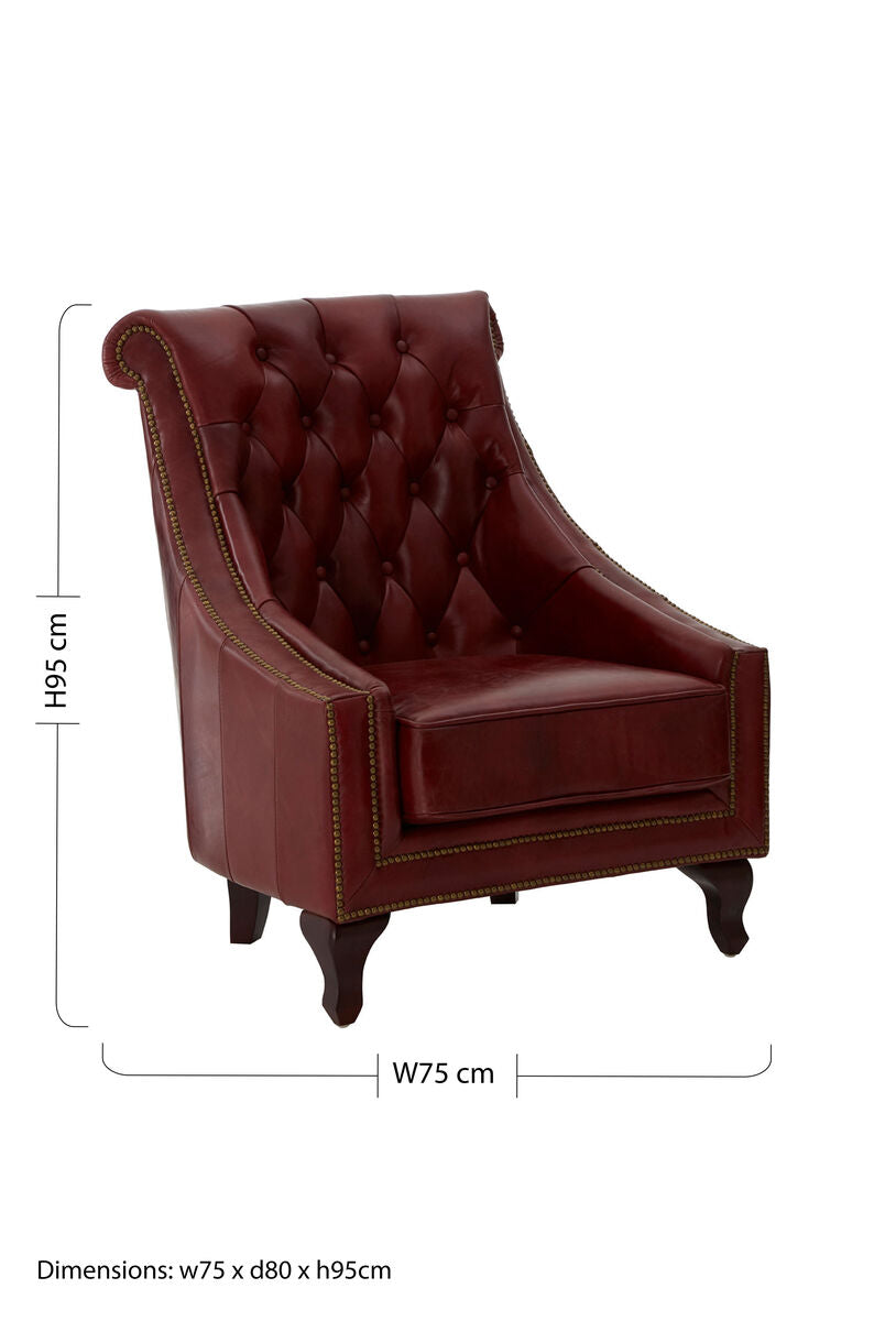 Victor Red Leather Studded Armchair