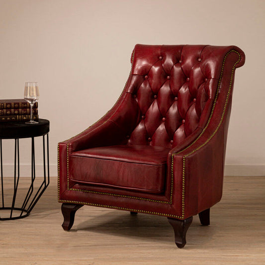 Victor Red Leather Studded Armchair
