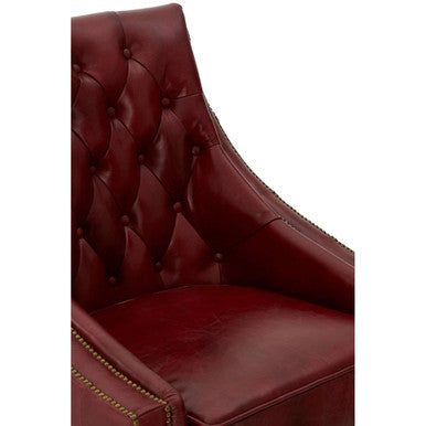 Victor Deep Red Leather Lounge Chair with Button Tufted Back