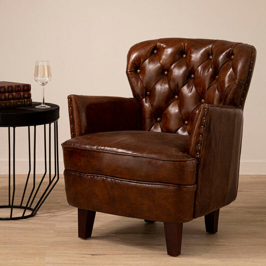Victor Mocha Brown Button Back Armchair