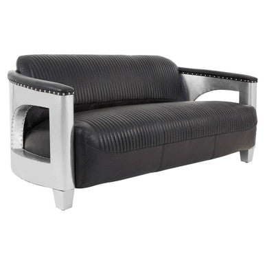 3 Seater Black Leather Sofa, Victor
