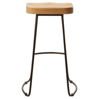 Lyon Oak Wood and Black Metal Bar Stool