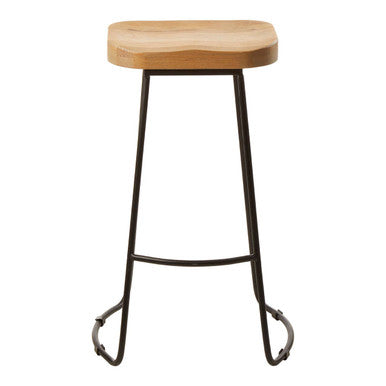 Lyon Oak Wood and Black Metal Bar Stool
