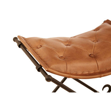 Buffalo Brown Leather And Iron Folding Stool