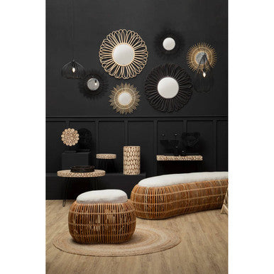 Batu Rattan Black Circular Wall Mirror