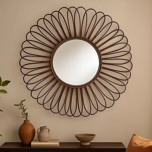 Batu Rattan Black Circular Wall Mirror