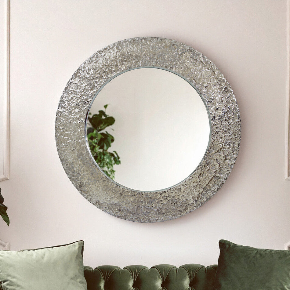 Nickel Finish Round Wall Mirror | Akola