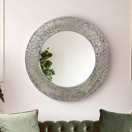 Akola Nickel Finish Round Wall Mirror