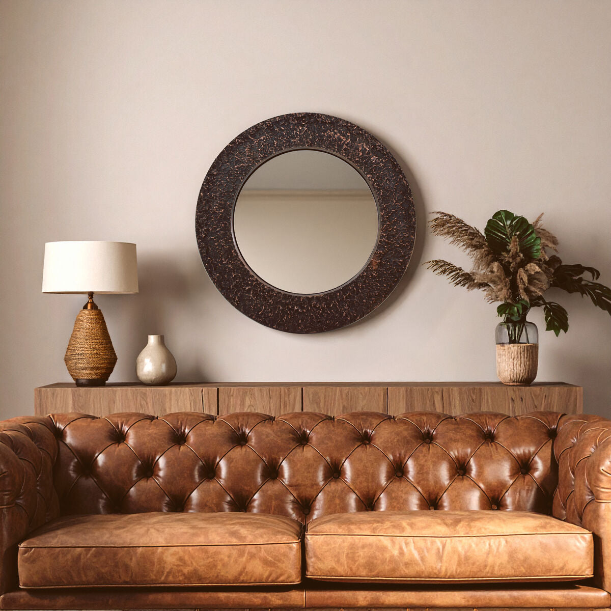Copper Finish Round Wall Mirror | Akola